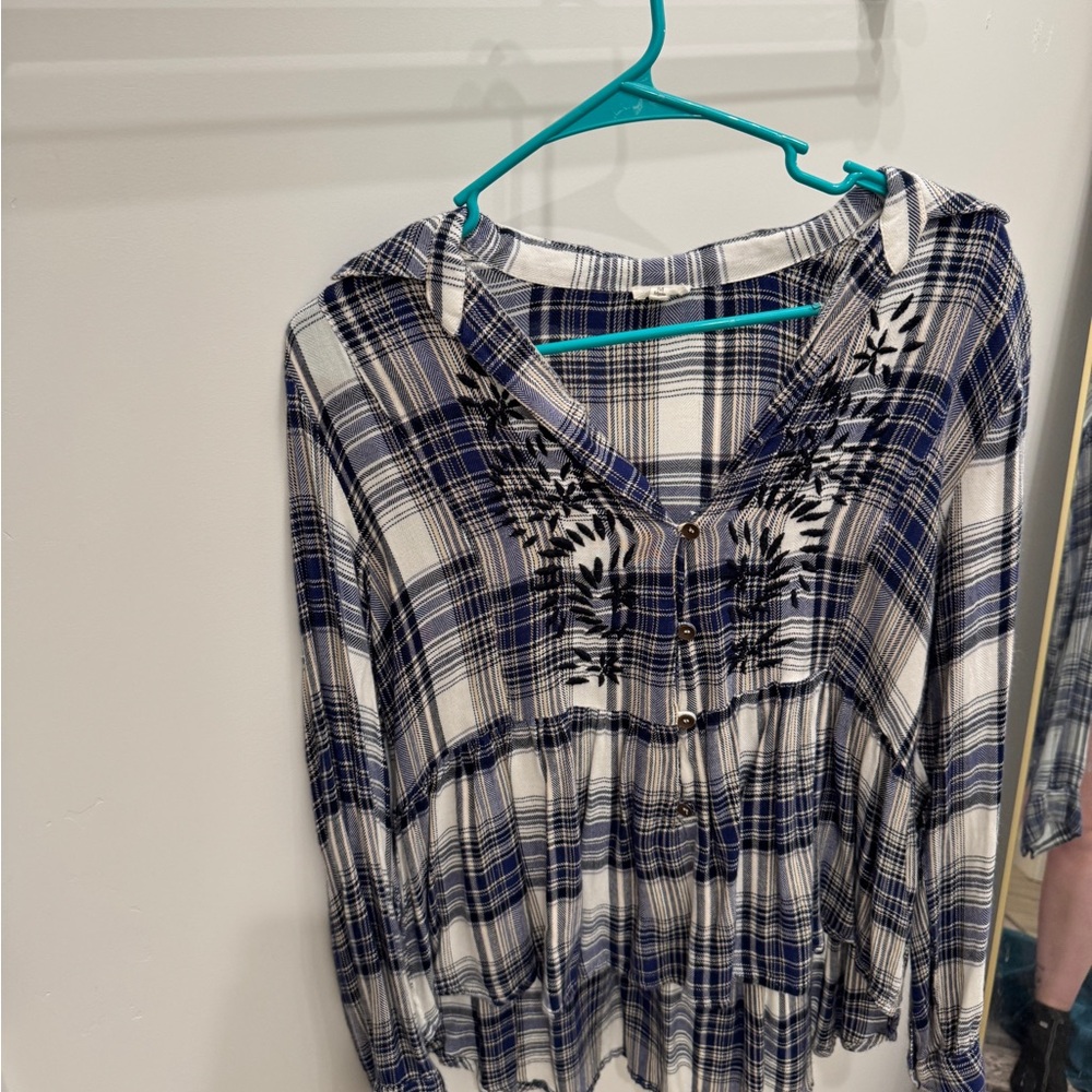 Blue and White Plaid Women's Top